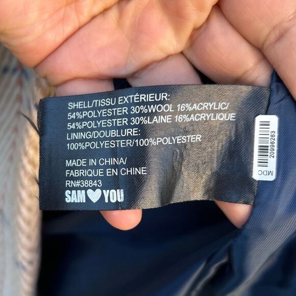 SAM EDELMAN Coat Womens Sz 4 Beige Wool Plaid Single Breasted Walker Pea Jacket - Picture 12 of 15